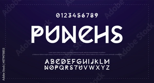 Fototapeta Modern abstract digital alphabet font. Minimal technology typography, Creative urban sport fashion futuristic font and with numbers. vector illustration