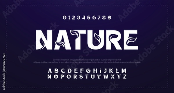 Fototapeta Modern nature leaf earth green tree abstract digital alphabet font. minimal technology typography, creative urban sport fashion futuristic font and with numbers. vector illustration
