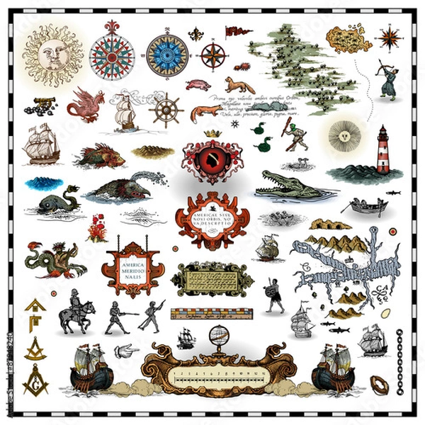 Obraz antique map elements collection