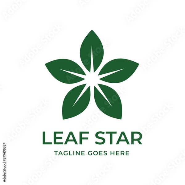Fototapeta Leaf Star Logo Design with Green Five-Pointed Leaf Symbol Ideal for Eco-Friendly, Natural Products, and Organic Branding