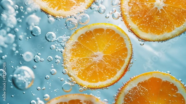 Fototapeta sliced ​​orange slices in sparkling water