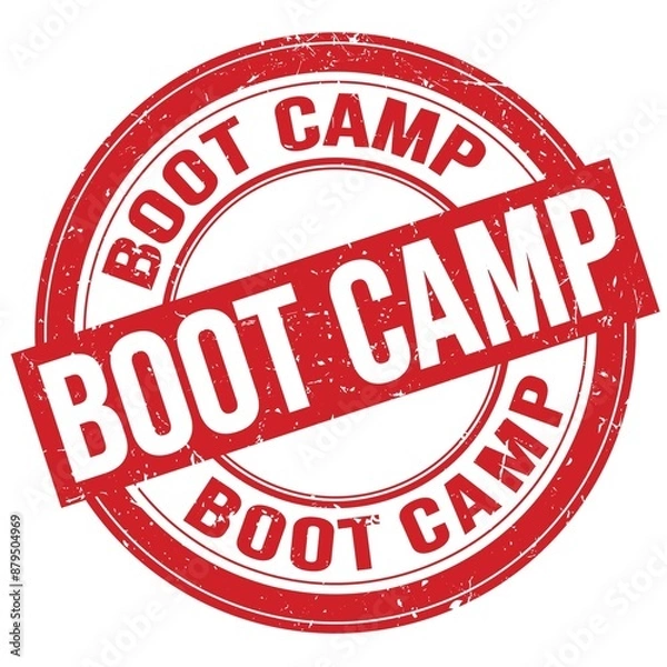 Fototapeta BOOT CAMP text written on red round stamp sign