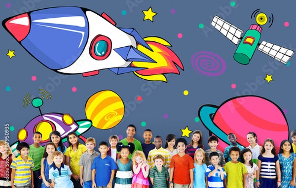 Fototapeta Planets Aircraft Drawing Earth Launch Concept