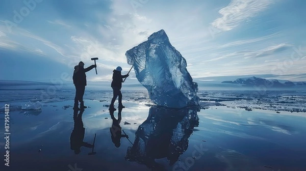 Obraz Ice icebreaker arctic breaker man woman team person teamwork friends friendship iceberg. Icebreaker sledgehammer ice hammer arctic club meeting breaking large introduction activity ice breaker big day