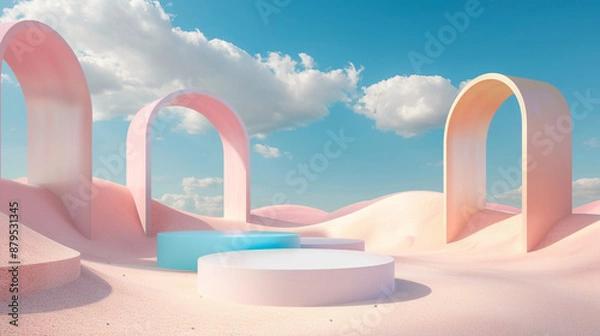 Obraz 3d Render Abstract Surreal pastel landscape background