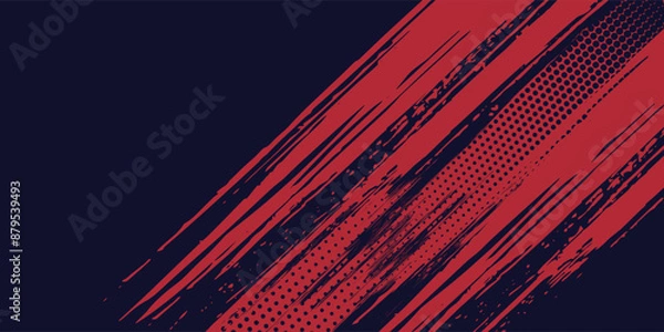Fototapeta Red halftone dots blue color pattern gradient grunge texture background. Dot pop art comic sport style vector illustration