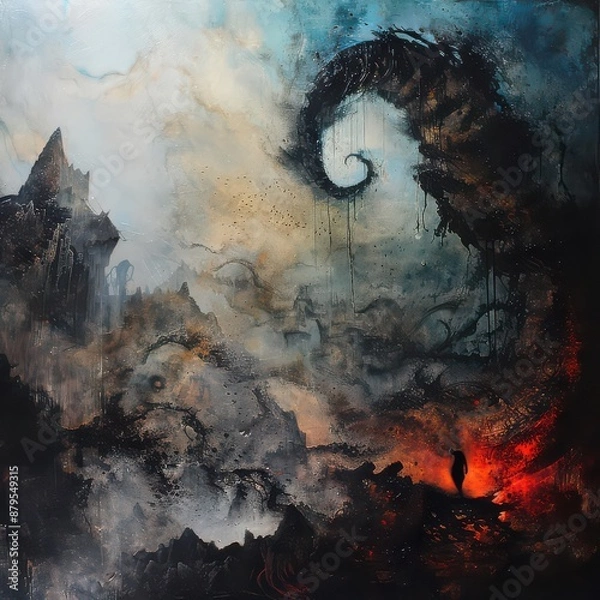 Obraz landscape with clouds and sun