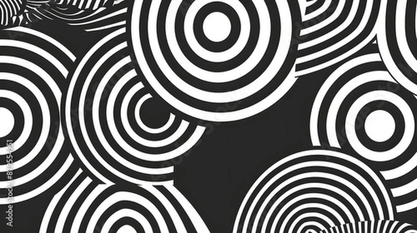 Fototapeta Geometric pattern with concentric circles and diagonal lines in black and white