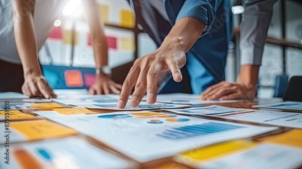 Fototapeta Confident Entrepreneurs Mapping Strategic Roadmap for Expanding Business