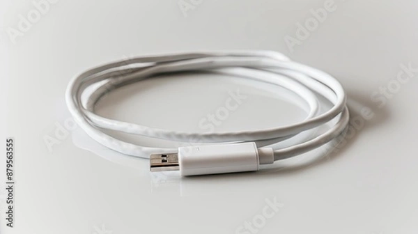 Fototapeta Isolated mobile data cable, USB Type A to C phone connector on white background