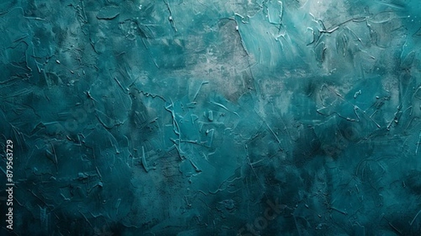 Fototapeta Vibrant teal and blue textured abstract artwork featuring rough, expressive paint strokes and varying shades, evoking feelings of depth, turbulence, and introspection.