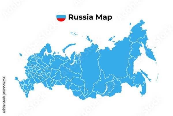 Fototapeta Russia Map and Flag. High detailed vector map.