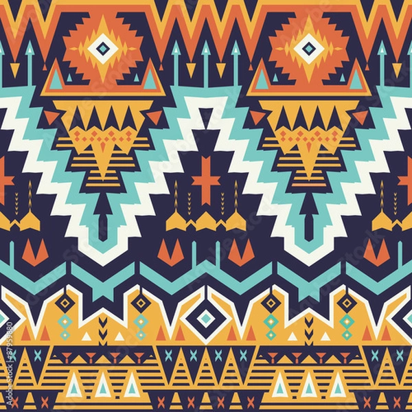 Fototapeta Vector Seamless Tribal Pattern. Stylish Art Ethnic Print Ornament with Triangles, Chevrons, Rhombuses and Stripes