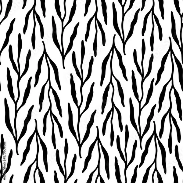 Fototapeta Seamless floral pattern in vintage style. Leaves and herbs. Botanical illustration. Vector design elements.Black and white.