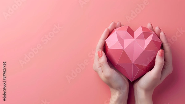 Obraz 3D red heart in hands representing kindness and support