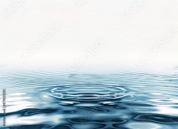 Fototapeta Abstract Blue Water Ripples on White Background with Copy Space, Minimalist and Clean Design