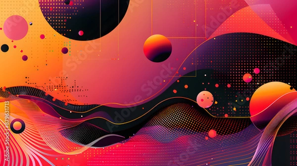 Fototapeta Abstract background with colorful geometric elements and linear patterns.