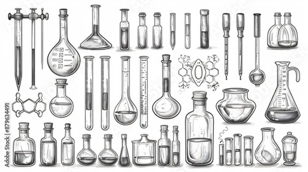 Fototapeta Collection of Laboratory Glassware and Equipment Illustrations