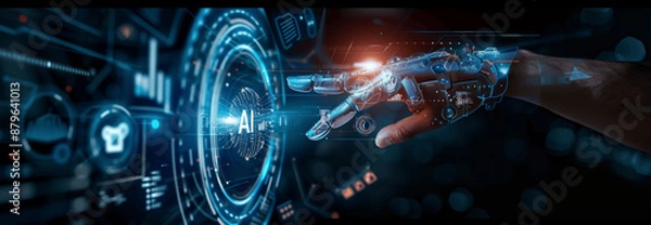 Fototapeta AI Banking Network with Robotics in Financial Technology for Currency Exchange Stock Trading and Investment Innovation