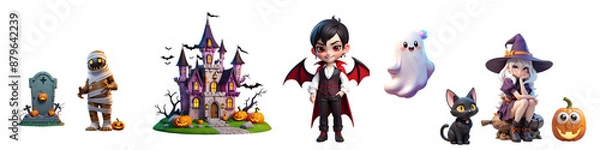 Fototapeta Set of halloween icons. White background. Generative AI