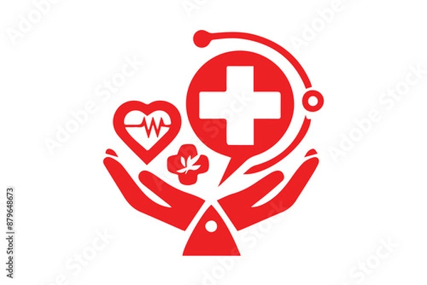Obraz Red and white medical symbol Isolated on a transparent background