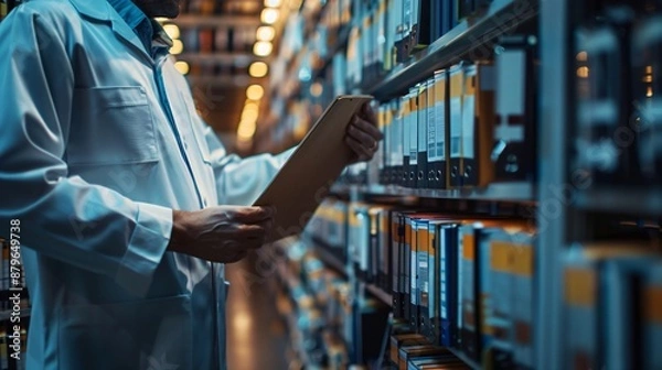 Obraz Researcher Examining Documents in a Well-Organized Archive