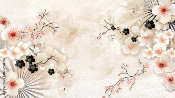 Fototapeta Elegant floral design with delicate cherry blossoms in soft pastel colors, perfect for backgrounds, invitations, and decorative purposes.