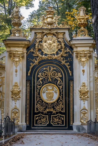 Obraz golden rococo, baroque gate with ornaments