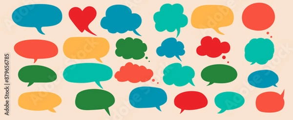 Fototapeta Speech bubbles intresting collection, symbols of dialog, chat. Vector discussion signs in a comic style