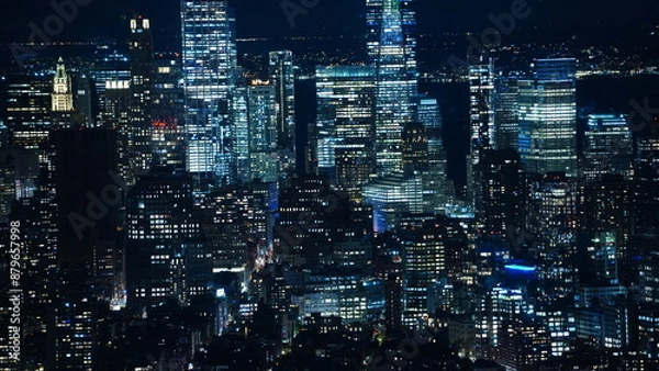 Obraz The New York city night view with the lights on in the skyscrapers at night