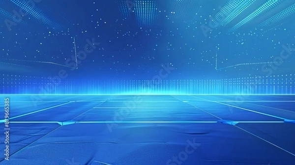 Fototapeta This image depicts a futuristic, digital landscape with a starry sky and blue grid lines, evoking a sense of advanced technology and endless possibilities.