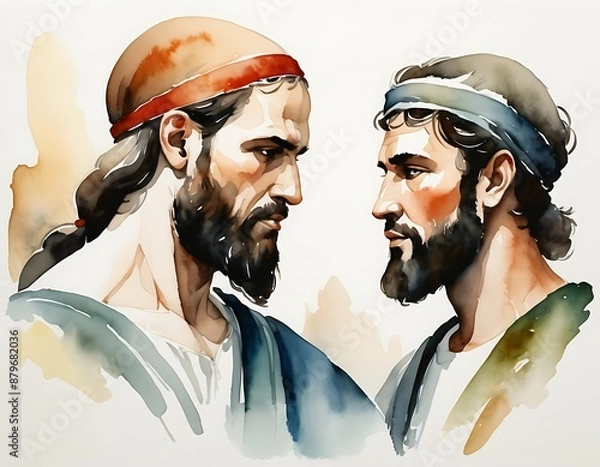 Fototapeta Abstract Watercolour Painting of Jacob and Esau sons of Isaac and Rebecca. Bliblical illustration.