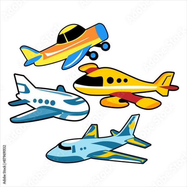 Obraz Airplane set icon. flying airship isolated on white background. planes for children's books, magazines and children's designs