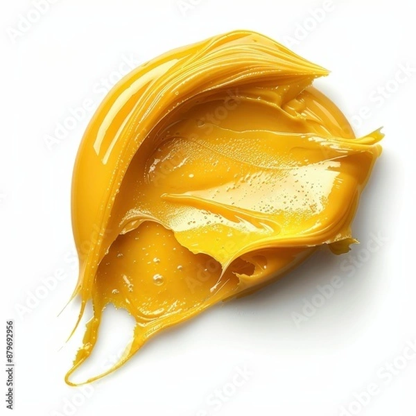 Fototapeta Bright Yellow Paint Smear on White Background - Vibrant and Textured Artistic Abstract Close-Up