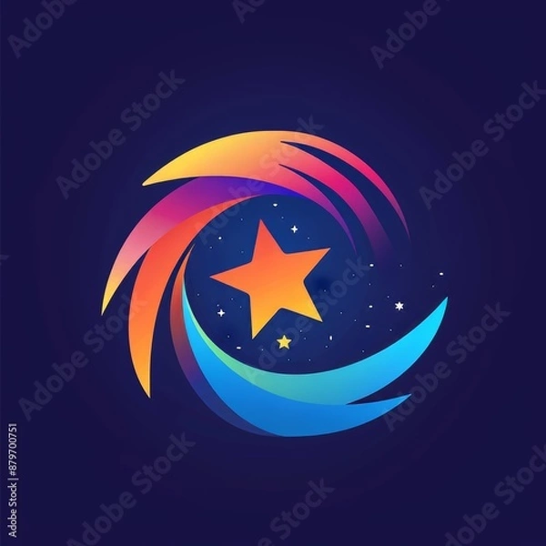 Obraz Colorful abstract star and crescent moon on dark background