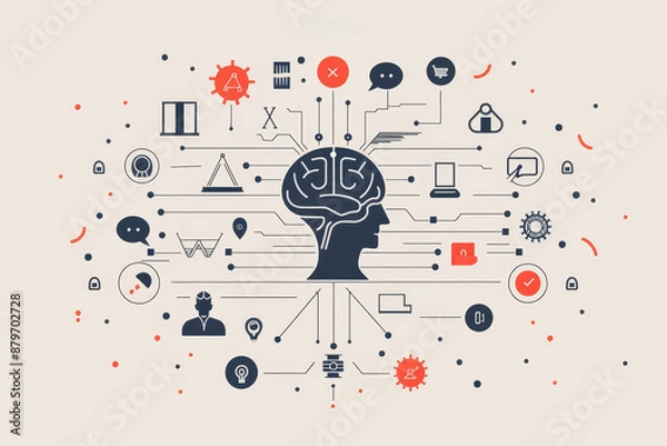 Fototapeta 59 AI technology icons depicting AI in legal technology, a minimalist composition