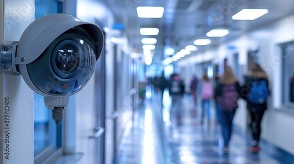 Fototapeta Smart school campus security system protecting students and staff, educational technology. 