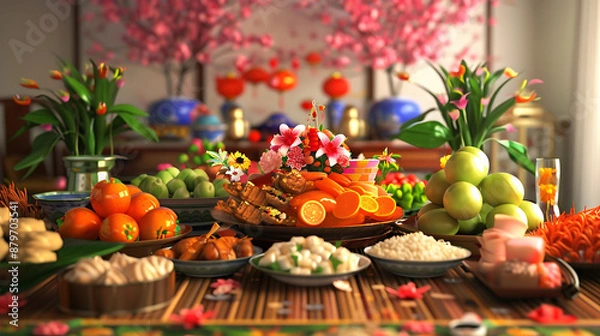 Fototapeta 3D Tet Vietnamese New Year food, captured in vivid clarity