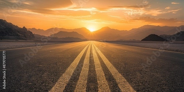 Fototapeta Open Road Through Majestic Mountains at Sunset