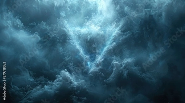 Obraz An ethereal, otherworldly scene of swirling clouds infused with blue light, creating a captivating and mystical abstract shape that ignites the imagination and sense of wonder.