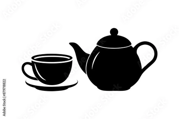 Fototapeta Minimalist teapot with Tea cup icon vector silhouette on white background