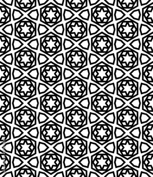 Fototapeta Black and white seamless abstract pattern. Background and backdrop. Grayscale ornamental design.