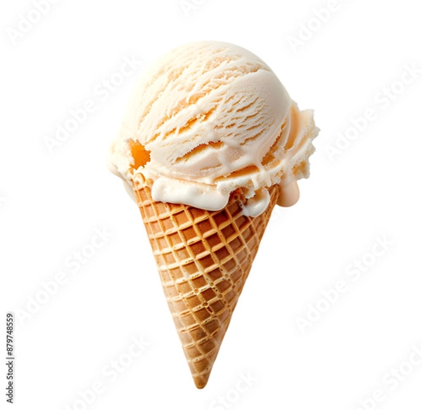 Fototapeta A vanilla ice cream with cone isolated on Transparent background. 