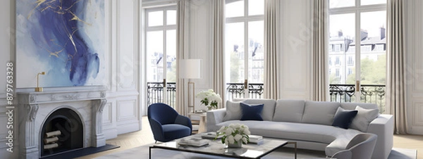 Fototapeta Parisian luxury apartment with a view of the Eiffel Tower