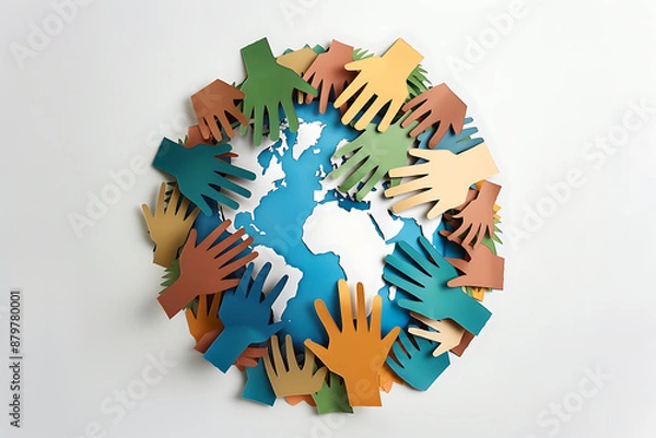 Obraz Global diversity or earth day and international world culture as a concept of international people cooperation as diverse hands holding together the planet.