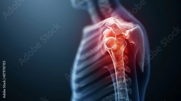 Obraz X-ray image showing shoulder pain with highlighted inflammation in the joint, emphasizing skeletal anatomy and medical conditions.