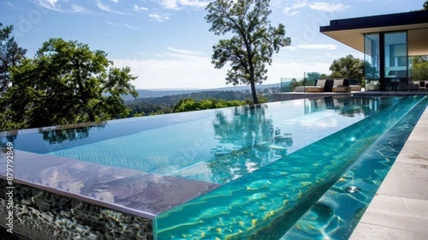 Obraz Modern Infinity Pool Overlooking a Hilltop View
