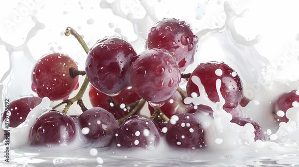 Fototapeta Red grapes Splash in Milk