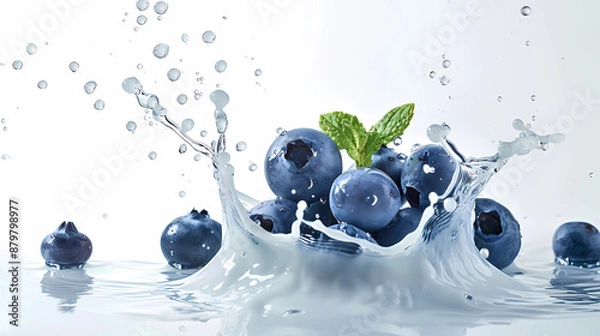Fototapeta Blueberries splash in milk
