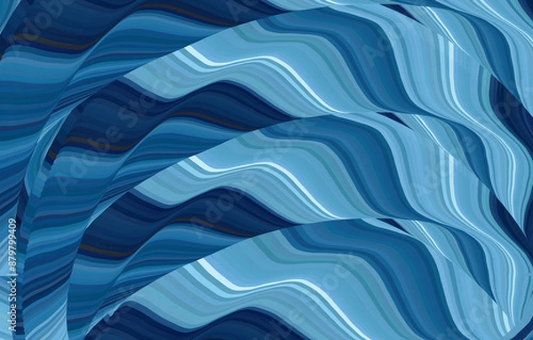 Obraz abstrakt gemalte blaue fliessende diagonale bögen